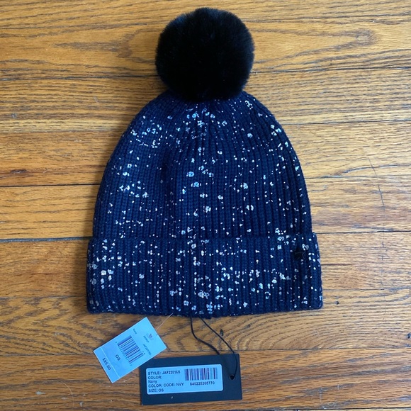 JOCELYN Splatter Paint Faux Fur Trim Beanie Winter Hat - Picture 2 of 6